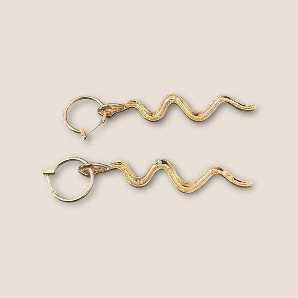 Gold Tone Dangle Hoop Snake Lightweight Pierced Earrings - Picture 3 of 4